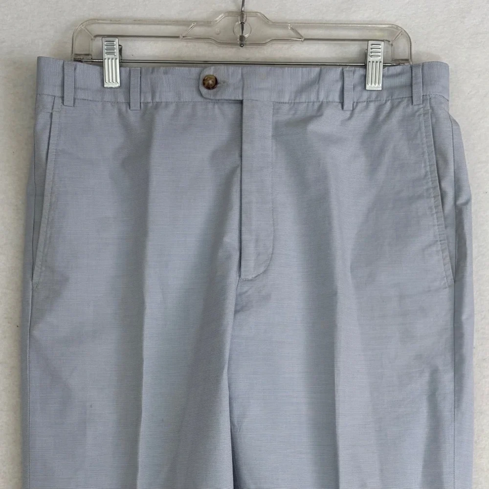 Zanella Todd Pants Mens 34/30 Blue White Micro Stripe Cotton Trousers Italy